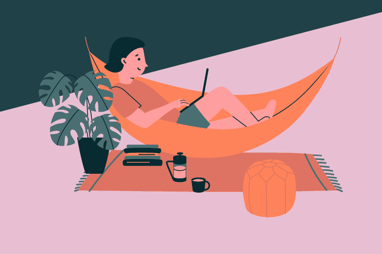 Girl laying in hammock working on her laptop showing that you can work from anywhere