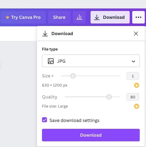 Download option menu showing image file being saved as a JPG file at 80% quality
