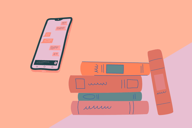 Smartphone and books that can be used to research when money is tight