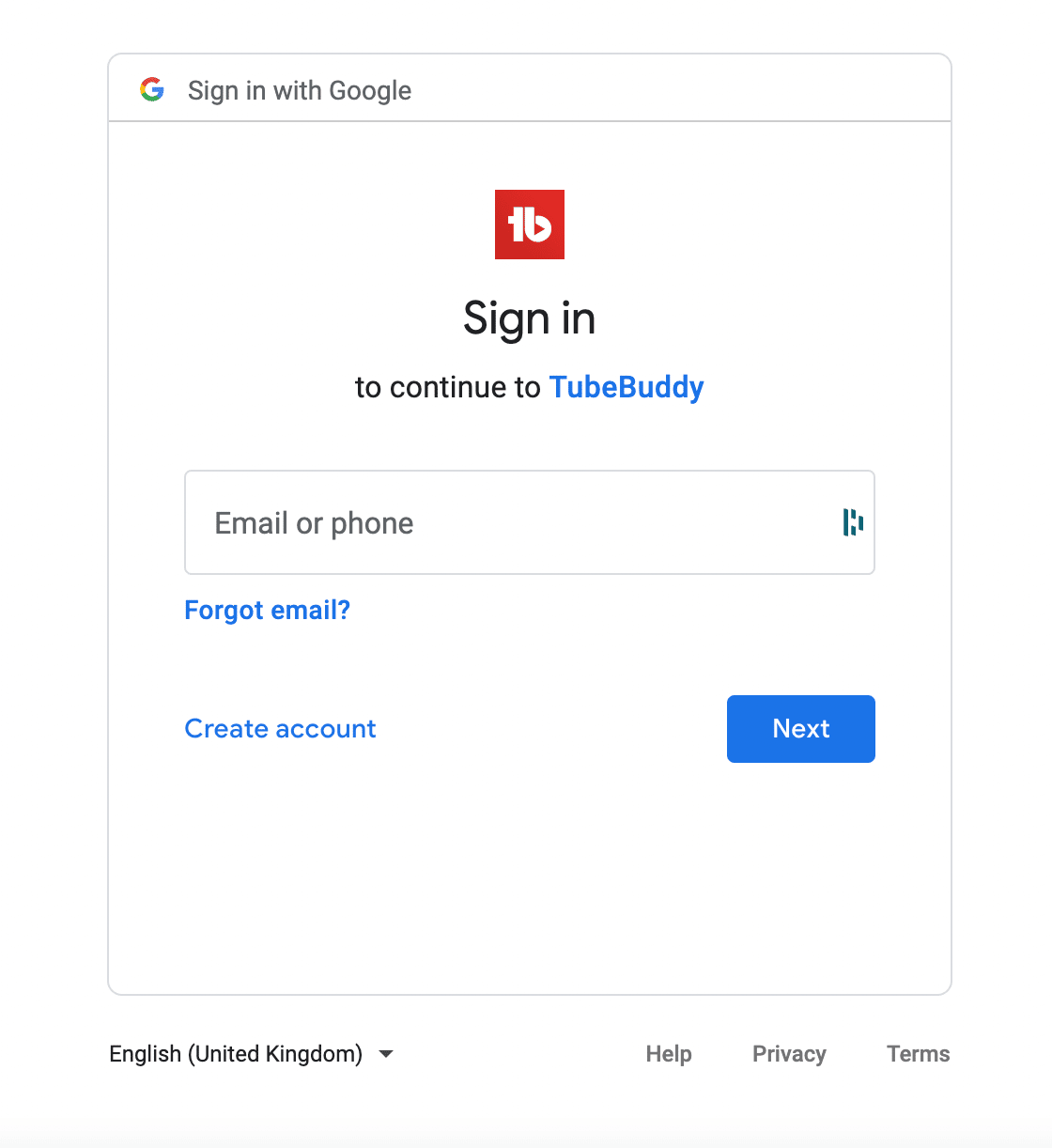 Signing into YouTube to link TubeBuddy