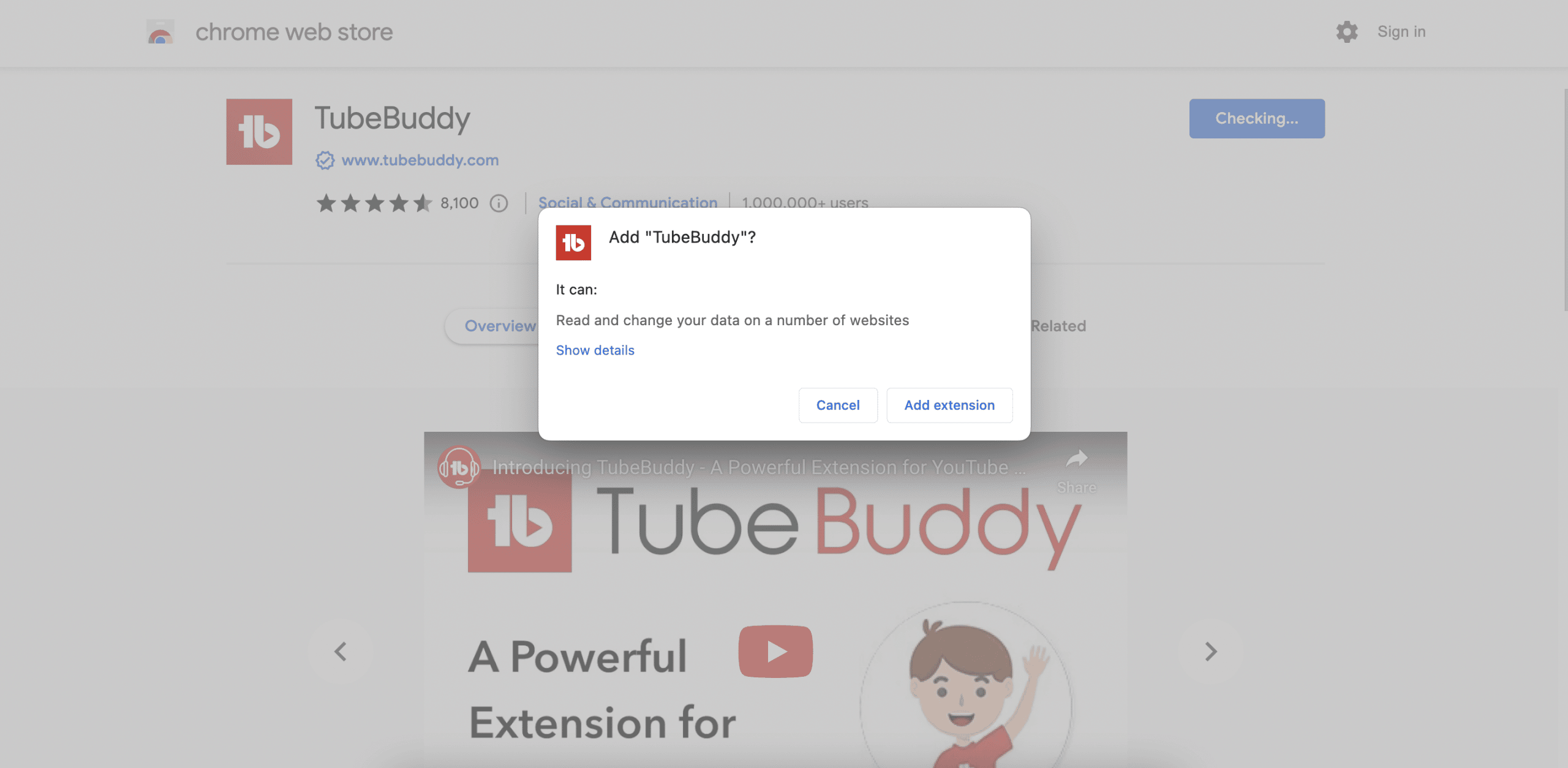 Adding the TubeBuddy Chrome extension to Google Chrome